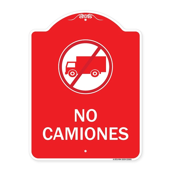 Signmission Spanish Traffic No Camiones No Trucks W/ Graphic, Red & White Alum Sign, 18" x 24", RW-1824-22881 A-DES-RW-1824-22881 - main